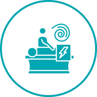 Person using electric massage table icon.